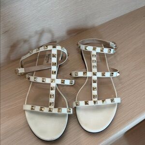 VALENTINO Cream and Gold Studded Sandals 39
